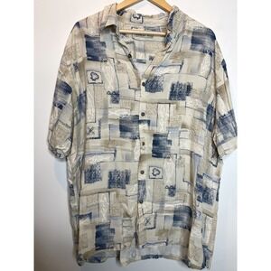 Batik‎ Bay Tan Beige Blue Hawaiian Fish Aloha Mens Shirt